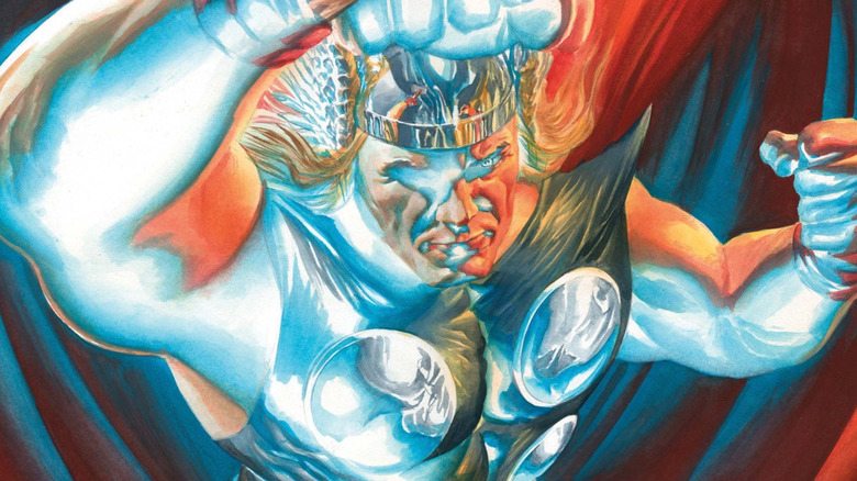 Thor shining against Mjolnir