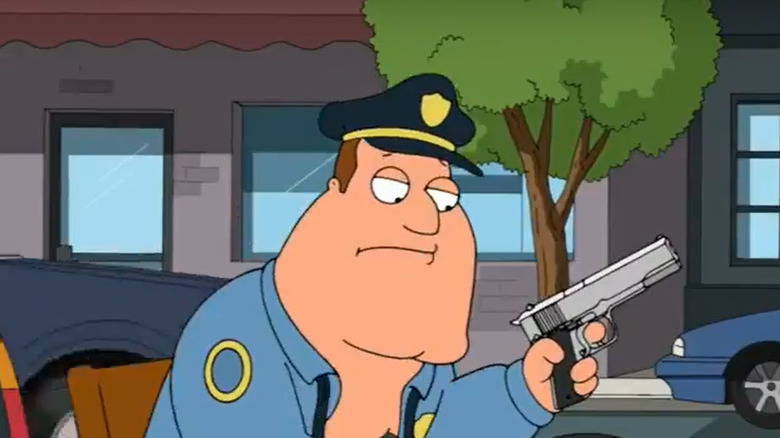 Joe directs Stewie to shoot him Family Guy