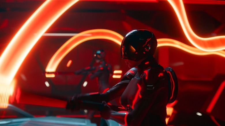Grid evildoers wielding Light Cycle batons in Tron: Ares