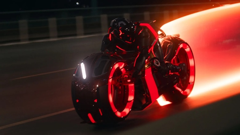 Ares zooming down the highway in Tron: Ares