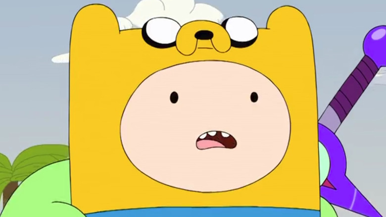 Finn wearing Jake as a hat