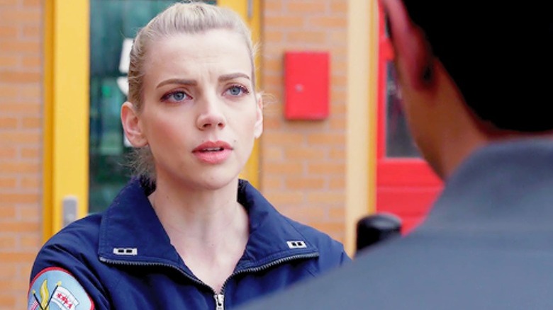 A firefighter looks left Chicago Fire