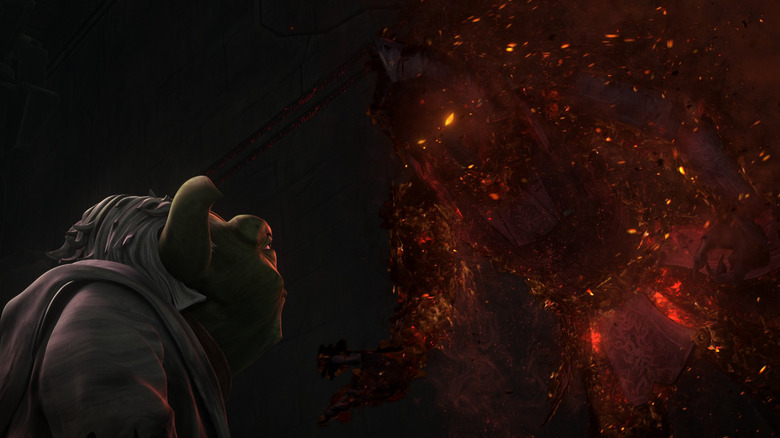 Yoda speaking with Darth Bane