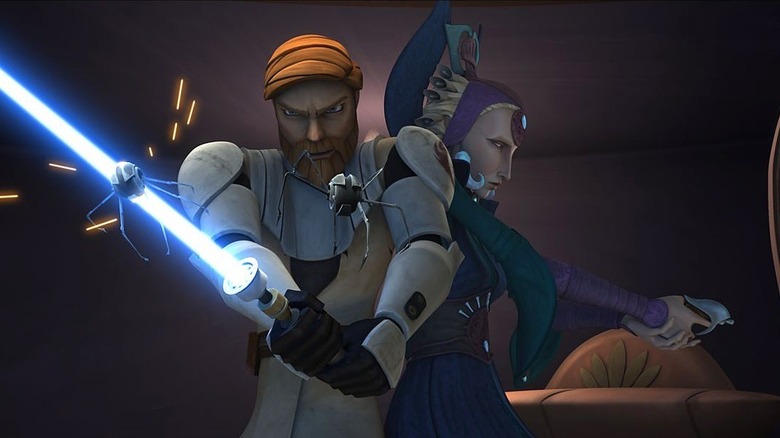 Obi-Wan and Satine fighting together