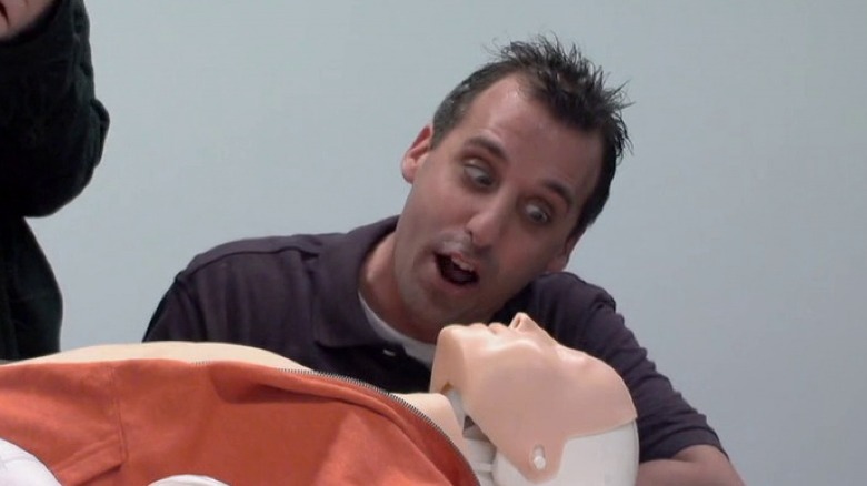 Joe yelling at a dummy