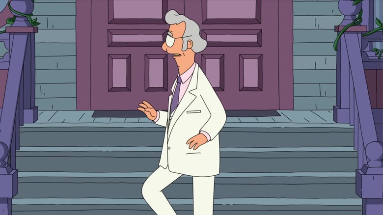 fishoeder strutting in front of his house
