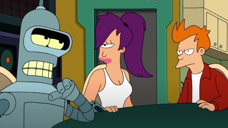 Bender, Leela, and Fry at table 
