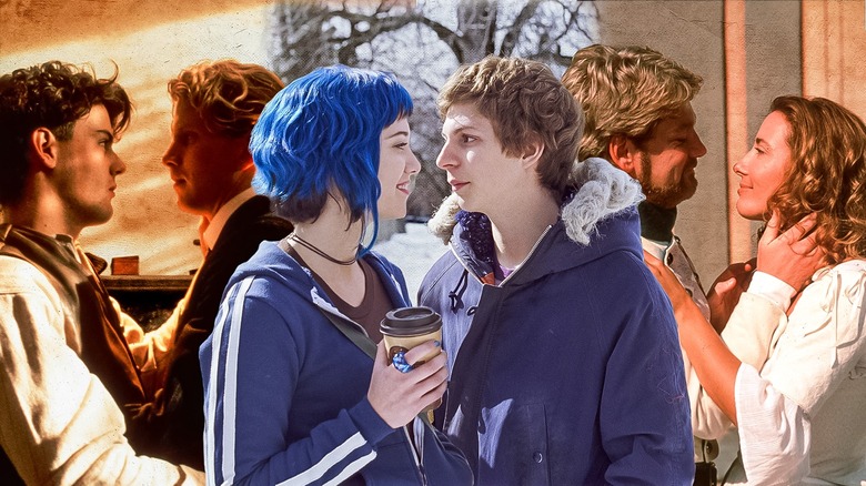 Romance characters kissing