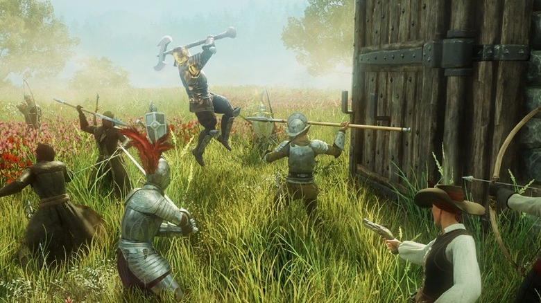 Fight between men in armor