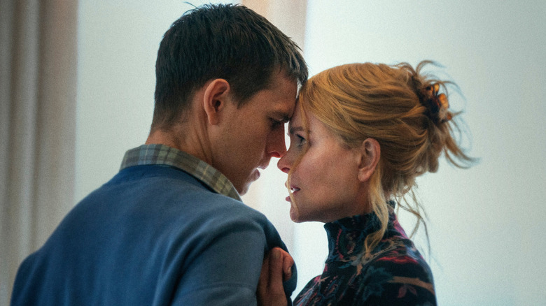 Samuel and Romy getting ready to kiss in Babygirl (2024)
