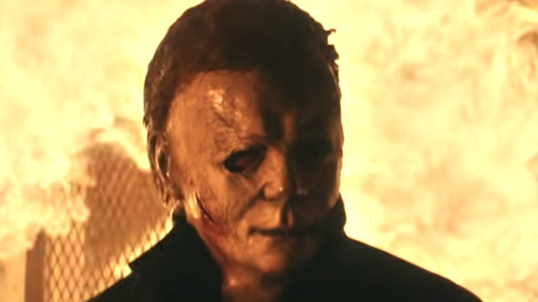 Michael Myers walks out of fire