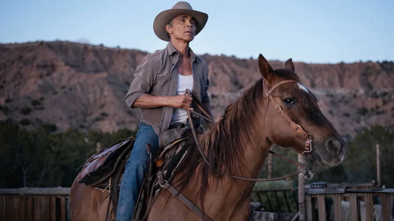 Joe Leaphorn rides a horse in "Dark Winds"