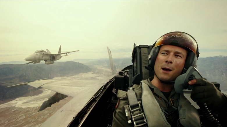 LT Jake "Hangman" Seresin cracking wise in a jet in Top Gun: Maverick (2022)
