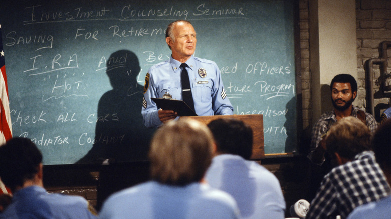 Sgt. Phil Esterhaus briefs the police officers in "Hill Street Blues"