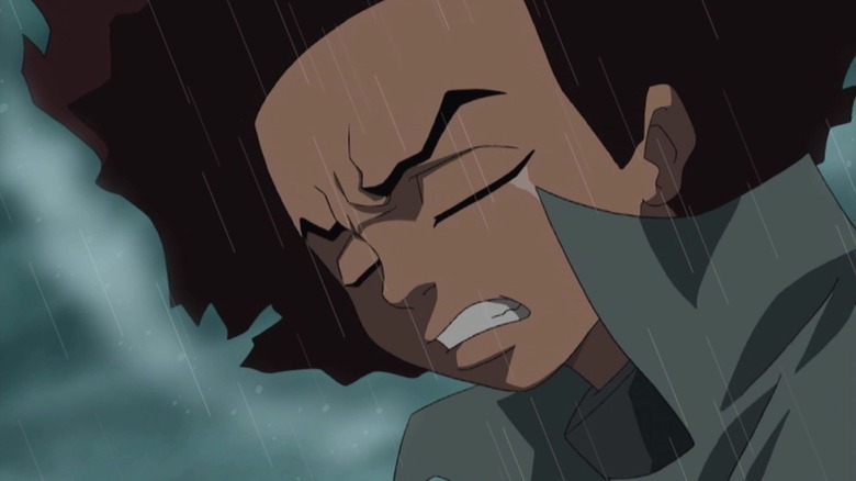 Huey cries in the rain in "The Boondocks"