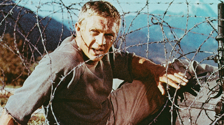 Captain Hilts among barbed wire in The Great Escape (1963)