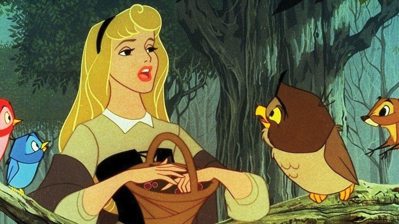 Aurora talking to her animal pals in "Sleeping Beauty" (1959)