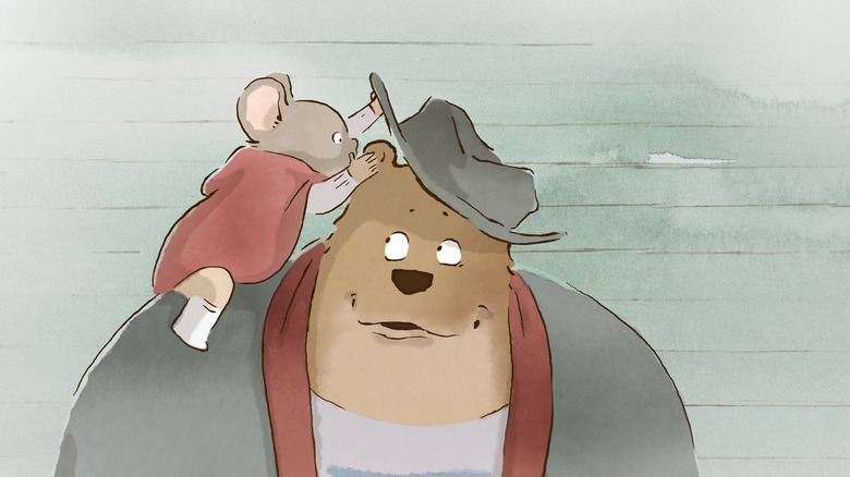 Celestine whispering into Ernest's ear in Ernest & Celestine (2013)