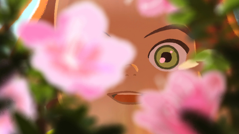 Amélie gazing at the flowers in Little Amélie or the Character of Rain (2025)