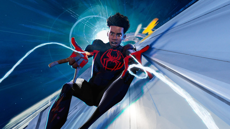 Miles Morales shooting his webs in Spider-Man: Across the Spider-Verse (2023)