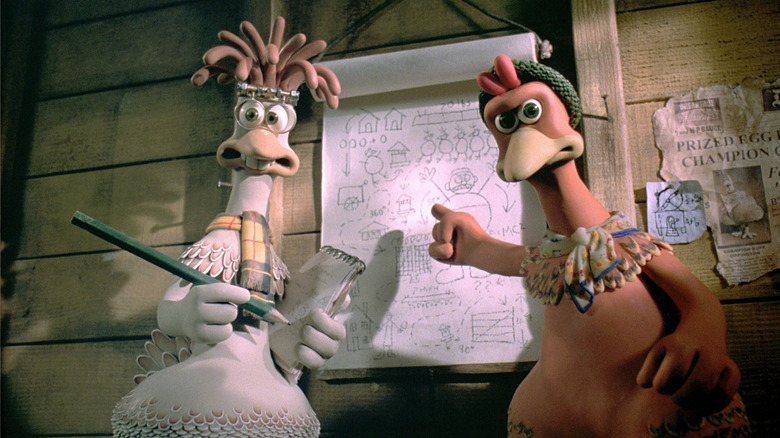 Mac and Ginger presenting a plan in Chicken Run (2000)