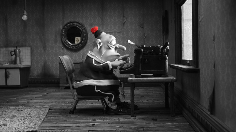 Max typing away on his typewriter in Mary and Max (2009)