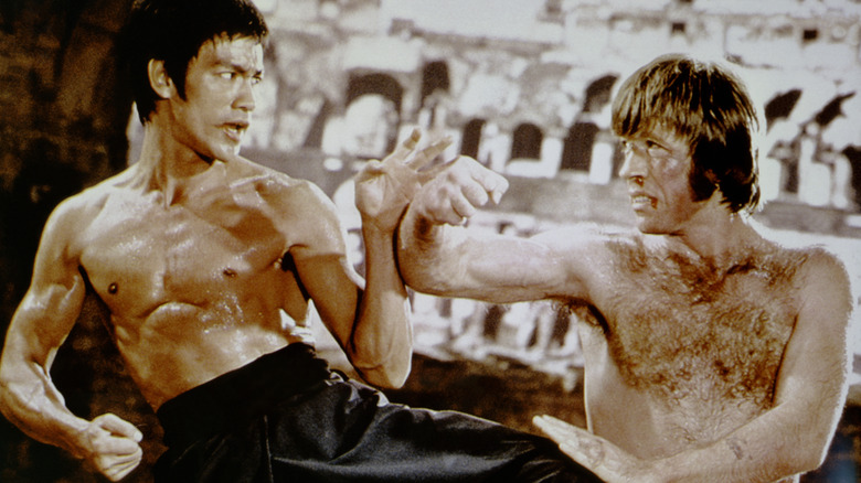 Tang blocks an attack from Colt in "The Way of the Dragon" (1972)