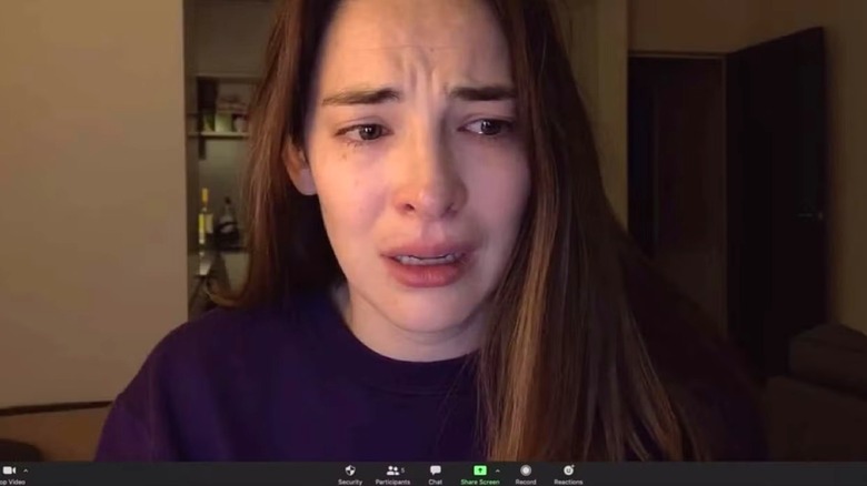 Haley crying on a Zoom call in 