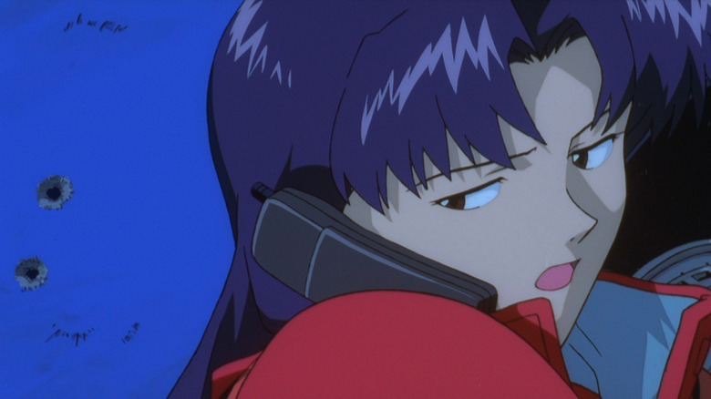 Misato Katsuragi on the phone in The End of Evangelion