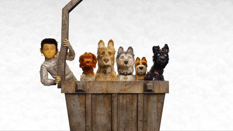 Chief, Rex, King, Duke, and Boss snarling in Isle of Dogs