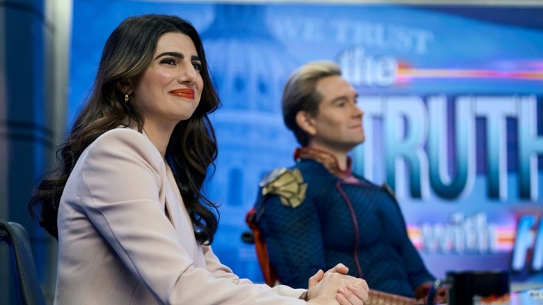 Victoria Neuman and Homelander on a news program in Season Four Finale