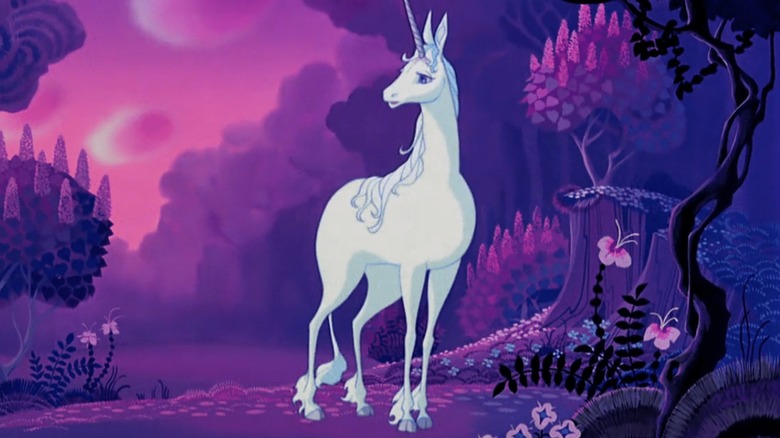 The Unicorn standing in her magical forest in "The Last Unicorn"