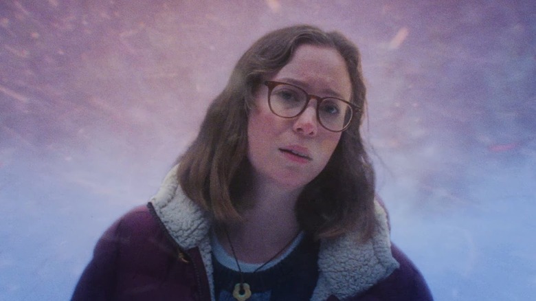 Kris Williams looking longingly in a snowstorm in "Teenage Sex and Death at Camp Miasma"