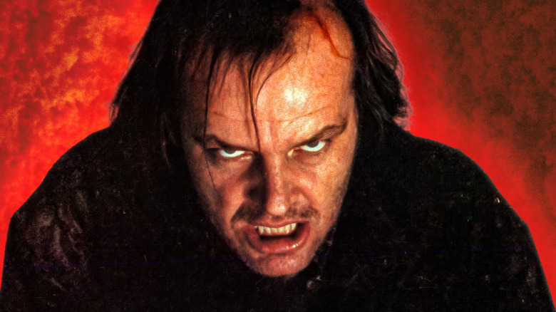 Jack Torrance in front of the red hedge maze