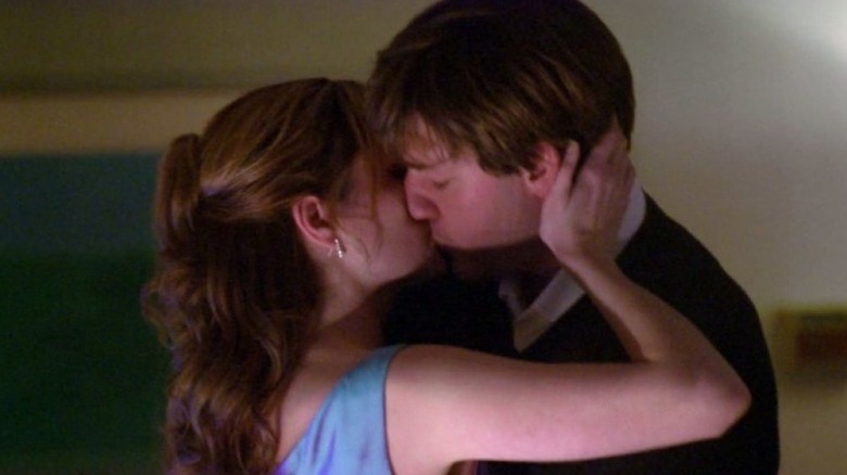 Pam and Jim kissing the office in Casino Night