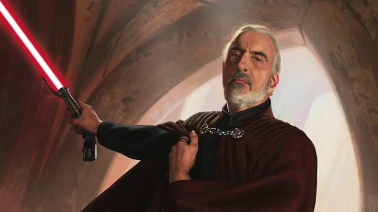 Count Dooku holding his lightsaber in "Attack of the Clones."