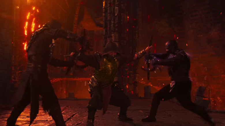 Bi-Han and his shadow clone fighting Scorpion in Mortal Kombat II