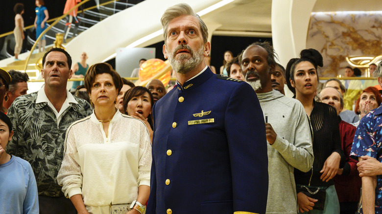 Captain Ryan Clark standing in front of passengers in Avenue 5 (2020 - 2022)