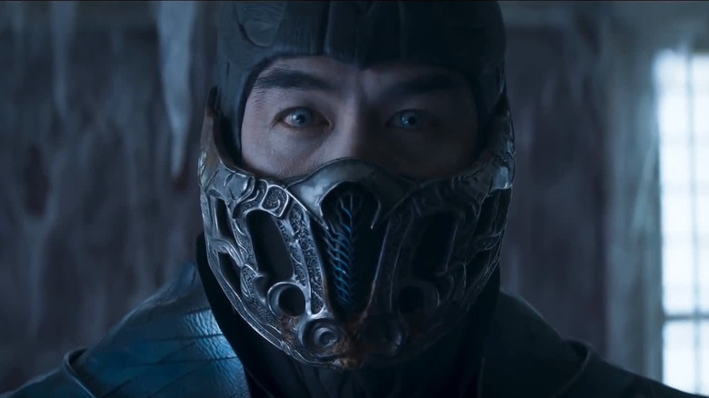 Sub Zero in his mask looking at the camera in Mortal Kombat (2021)