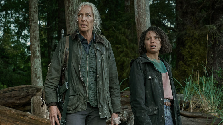 Lou and Hannah in the woods in Lou (2022)