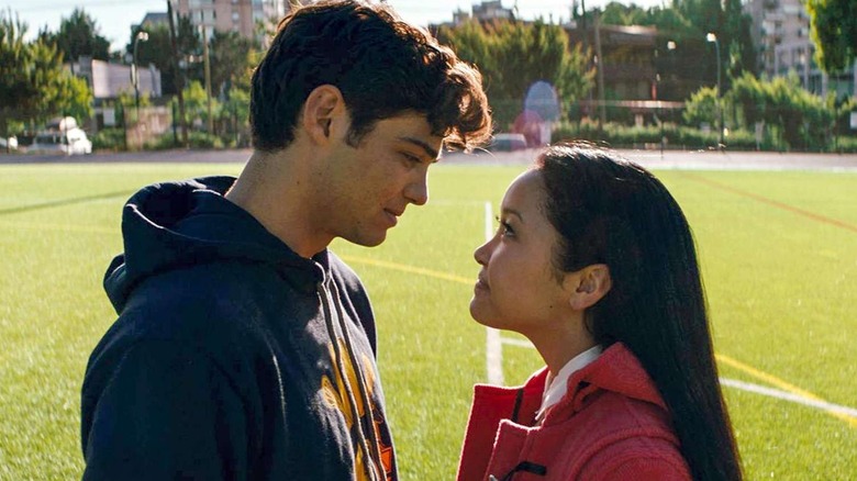 Peter looking down at Lara Jean in To All the Boys I've Loved Before
