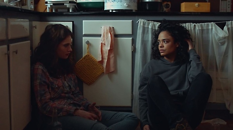 Deb and Ollie having a tender kitchen conversation in Little Woods (2019)