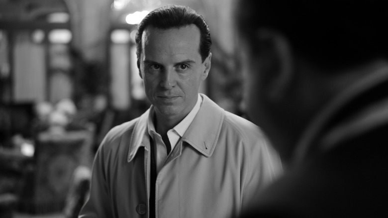 Ripley glowering at someone in the foreground, in black and white