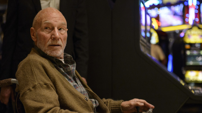 Charles Xavier looking to the side in Logan