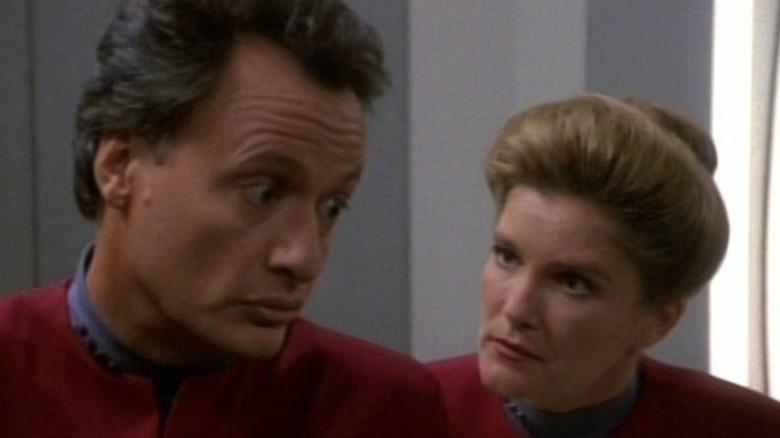 Q and Captain Janeway argue in "Star Trek: Voyager" (1995-2002)