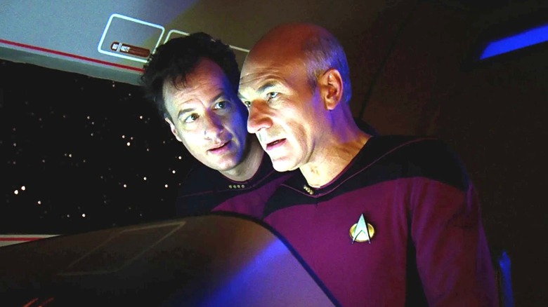 Q taunts Captain Picard aboard a shuttlecraft in "Star Trek: The Next Generation" (1987-1994)