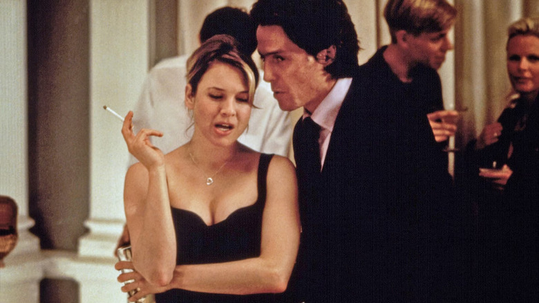 Bridget smoking and talking to Daniel at a party in Bridget Jones's Diary