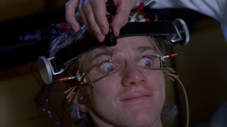 Alex is subjected to the Ludovico Technique in "A Clockwork Orange" (1971)