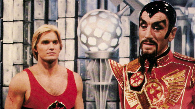 Flash Gordon looking at the Emperor Ming the Merciless in 1980's Flash Gordon