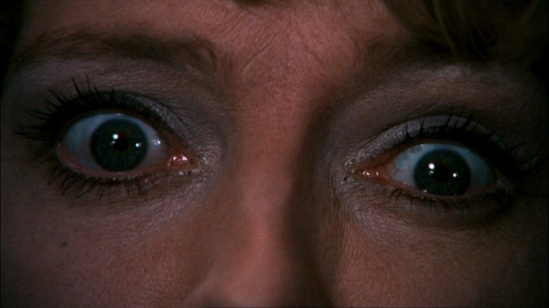 An extreme close-up of a victim's eyes wide open in shock in "Frenzy"